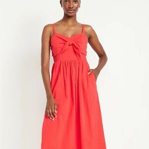 Fit & Flare Sleeveless Seersucker Midi Dress